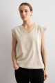 Remera bicolor con botones beige melange