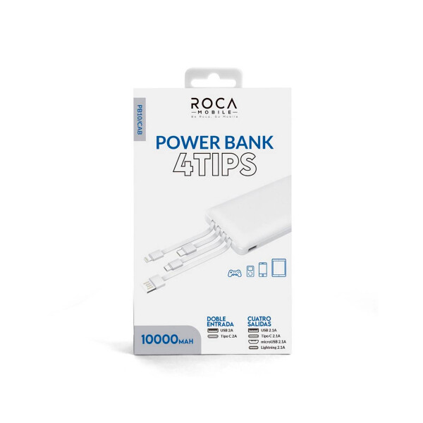Power bank 10.000 mAh 4 Tips color blanco Power Bank 10.000 Mah 4 Tips Color Blanco