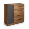 Cómoda Cajonera 4 Cajones 1 Puerta Mdp Premium Nogal ripado / Grafito Cómoda Cajonera 4 Cajones 1 Puerta Mdp Premium Nogal Ripado / Grafito
