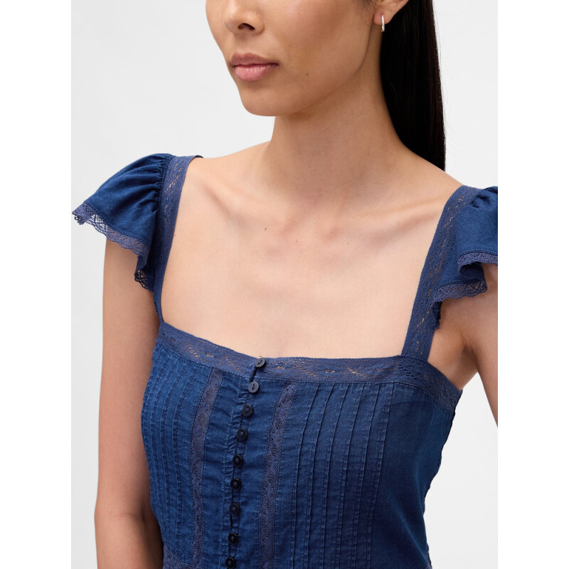FLTR SLV SQ NK PEPLUM TOP MEDIUM WASH