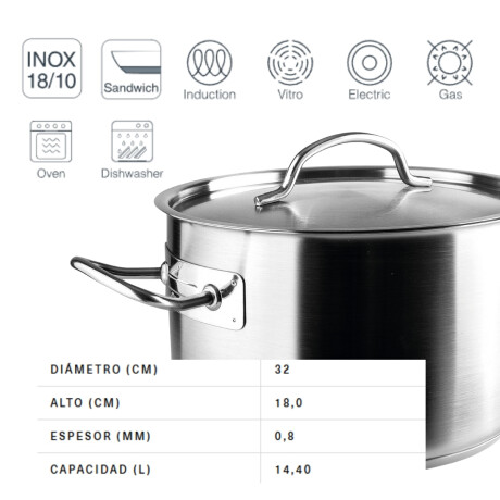 Cacerola inox con tapa 32x18 cm 14.5lts Cacerola inox con tapa 32x18 cm 14.5lts