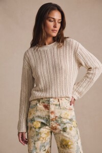 Sweater Algodón Con Calados Gris