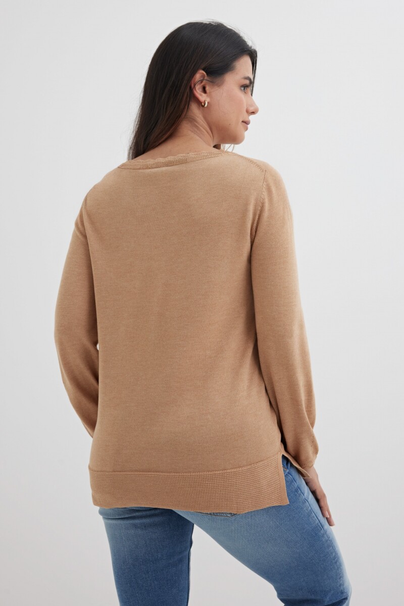Sweater escote en V liso KHAKI