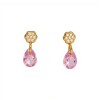 Caravanas Flor y Lagrima Zirconia rosa - Oro bajo - Zirconias rosa y blanca - CA8163 conpiedra