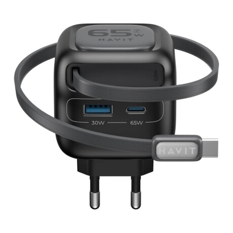 Cargador Havit UC253 GaN 65 W con Cable USB-C Retráctil Cargador Havit UC253 GaN 65 W con Cable USB-C Retráctil