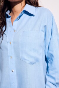 Camisa Con Lino Celeste