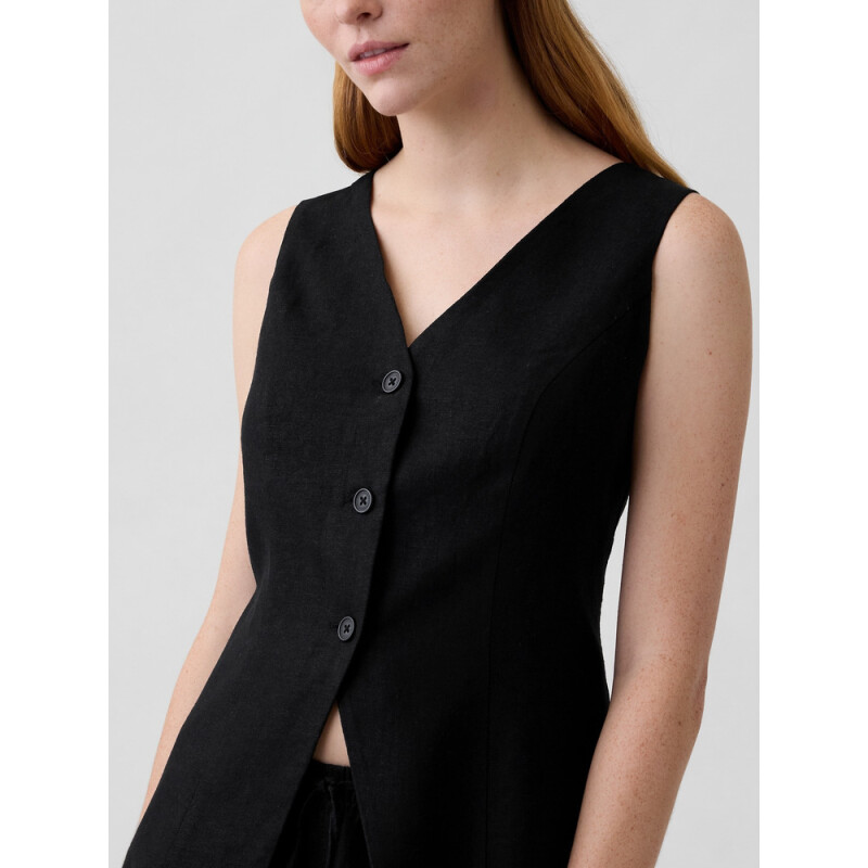 V-LINEN VEST BLACK 1