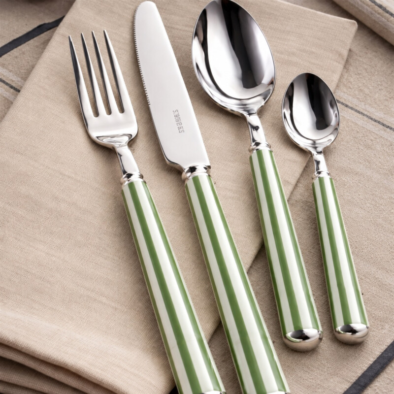 Set de Cubiertos Acero Inoxidable 24 Piezas Mango Rayas Verde