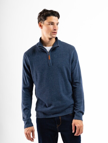 Buzo Tipo Cashmere Medio Cierre Azul Melange