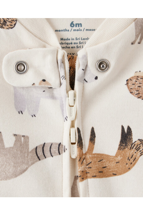 Pijama una pieza de algodón, con pie, diseño bosque Sin color