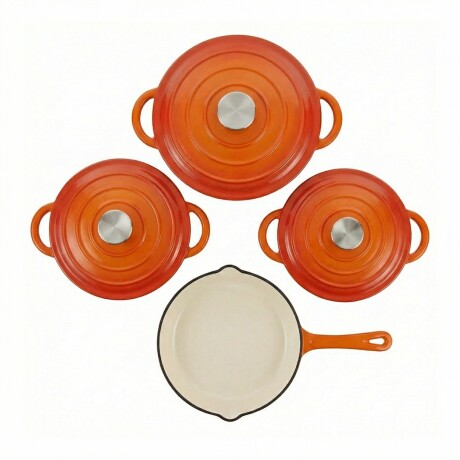 SET DE OLLAS DE HIERRO FUNDIDO FIRE KING 7 PCS NARANJA SET DE OLLAS DE HIERRO FUNDIDO FIRE KING 7 PCS NARANJA