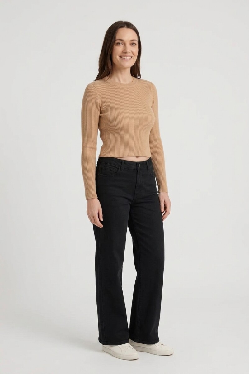 Sweater tejido rib escote a la base TOSTADO