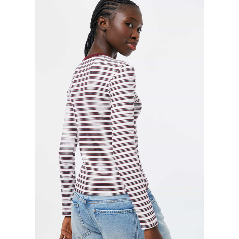 BLUSA ML FEM OFF WHITE, VINHO E AZUL CLARO