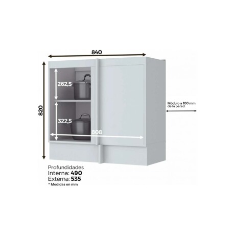 BAJO MESADA ESQUINERO 84 CM MDF BLANCO AMERICANA