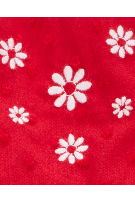 Vestido de algodón, con lunares y flores bordados, rojo Sin color