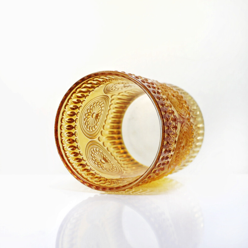 Vaso de Vidrio Labrado Corto Set 6 Unidades Dorado