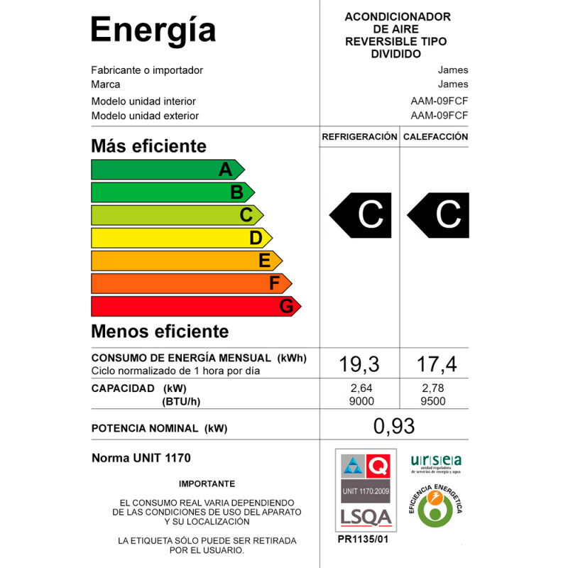 Acondic.de Aire James 9000btu **d Acondic.de Aire James 9000btu **d