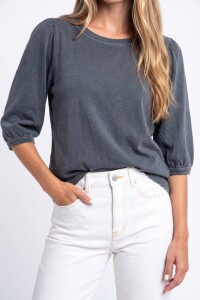 Remera Algodón Manga Globo Gris Oscuro