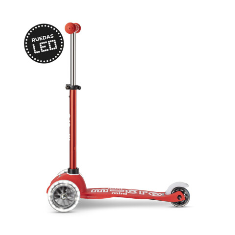 Monopatín Micro Mini Deluxe LED Ajustable con 3 Ruedas ROJO