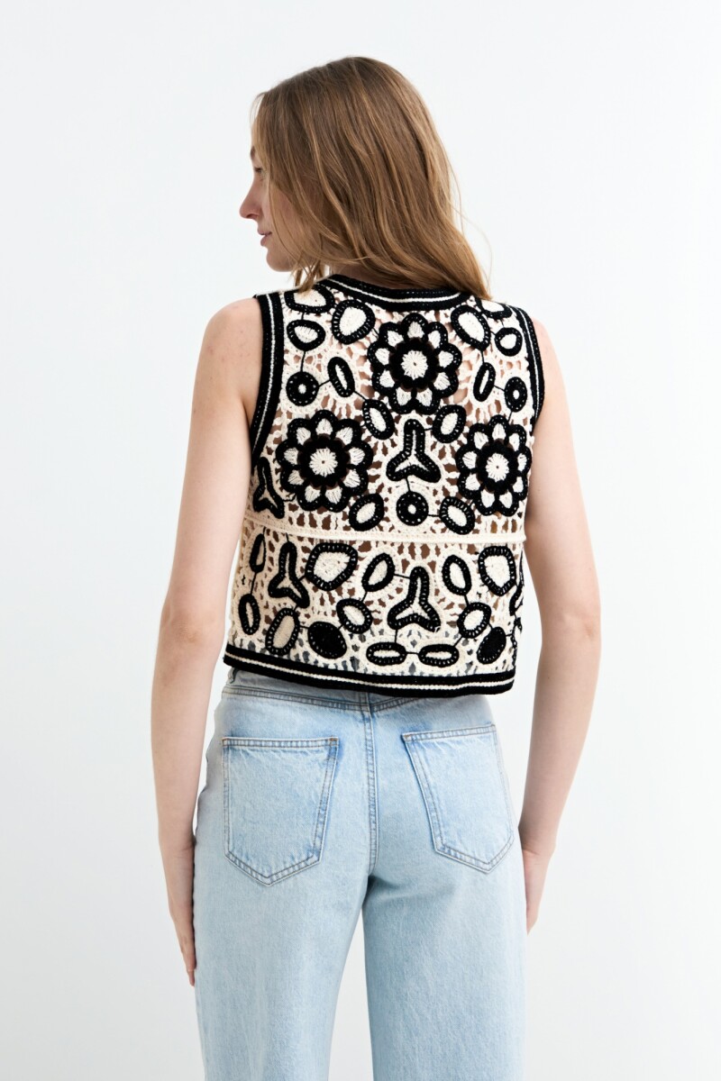 Chaleco crochet calado floral NEGRO