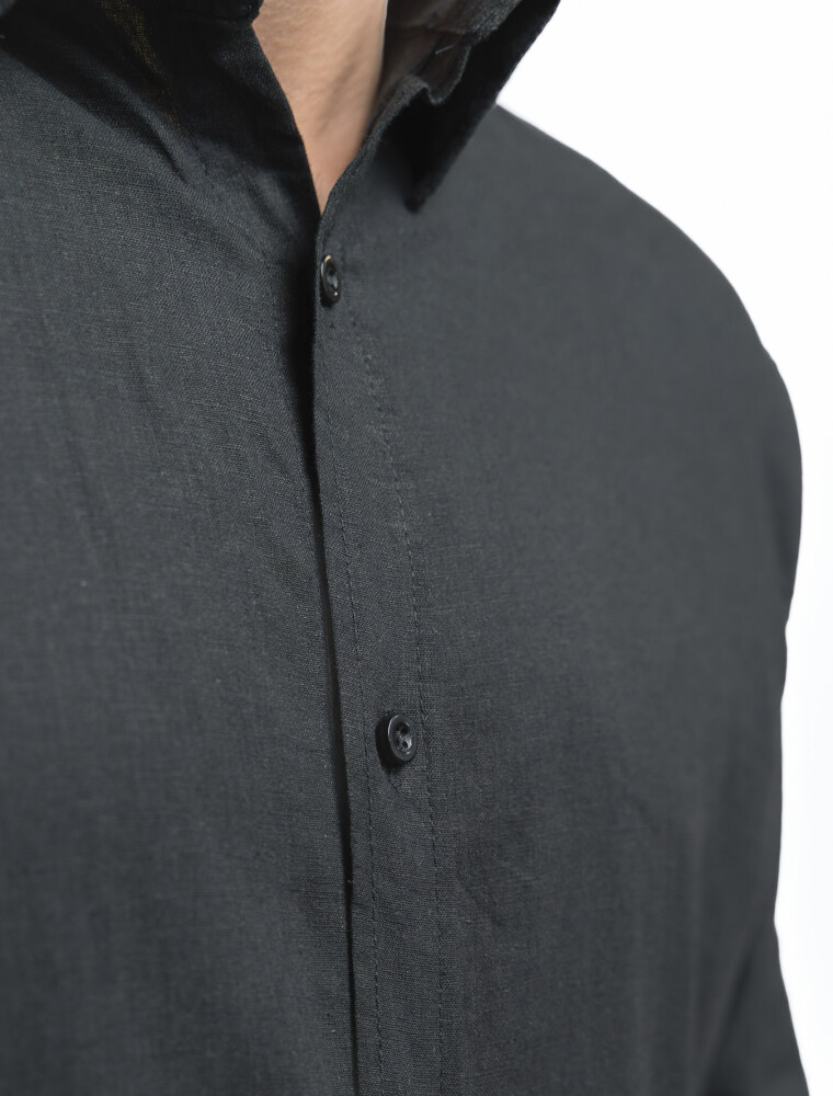 Camisa Lino Manga Larga Maui Negro