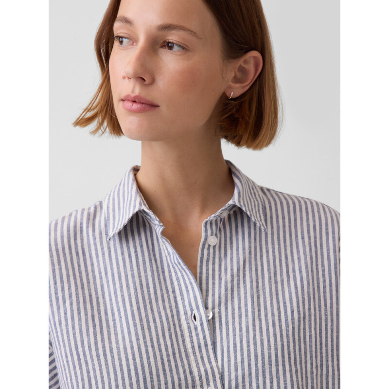 SS SHIRT - LINEN BLUE WHITE STRIPE