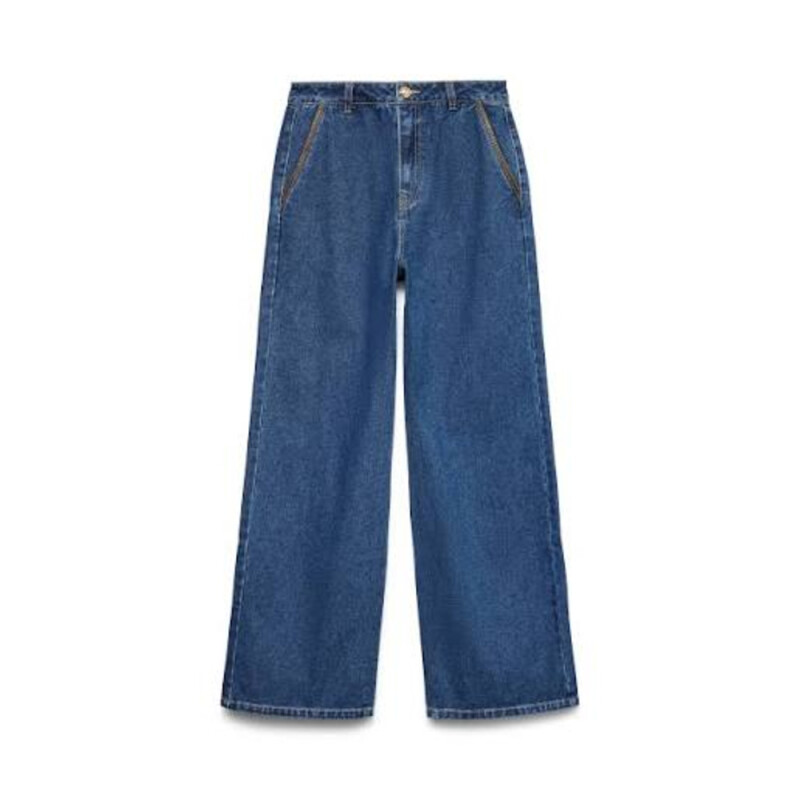 VMMARGOT HR WIDE PL DETAILS JEANS Dark Blue Denim