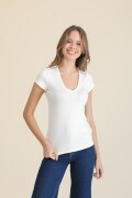Remera basica de viscolycra con cuello Blanco