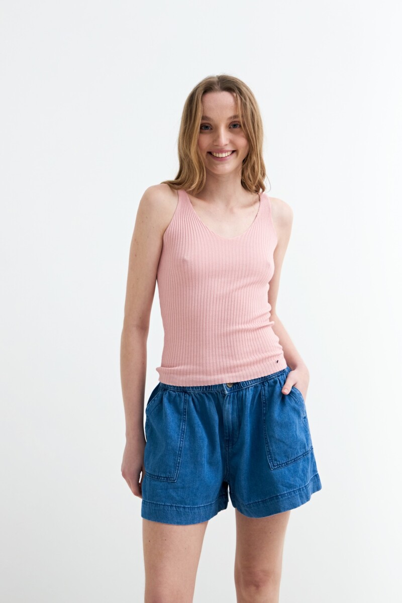 Top tejido punto rib tirantes finos ROSADO