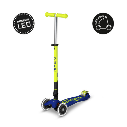 Monopatín Micro Maxi Plegable Neón LED Ajustable con 3 Ruedas AMARILLO