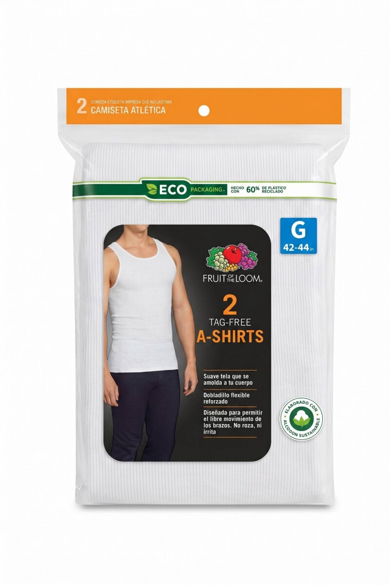Pack x2 Musculosa interior para caballero BLANCO
