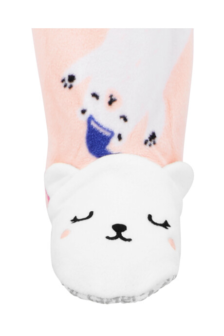 Pijama una pieza de micropolar, con pie, rosado, diseño osos. Talles 12-24M Sin color