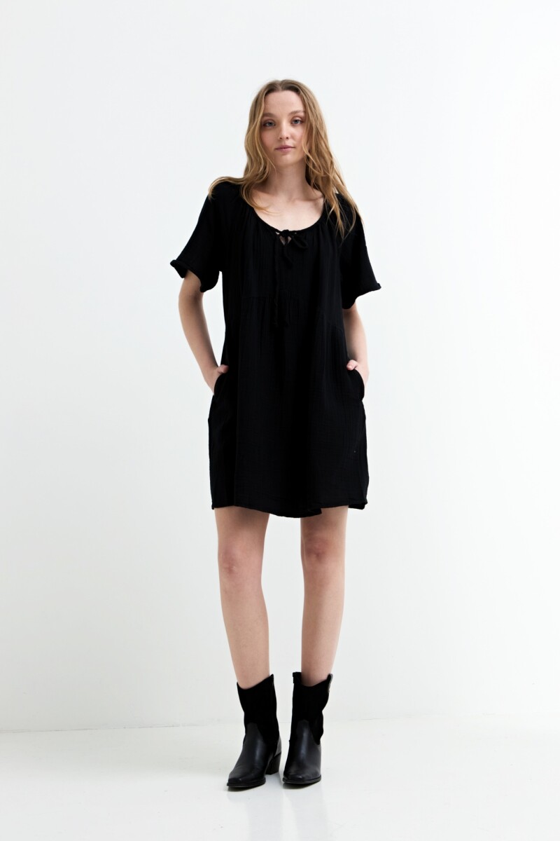 Vestido fluido de gasa NEGRO