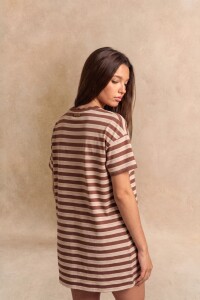 Vestido Manga Corta Rayado Chocolate