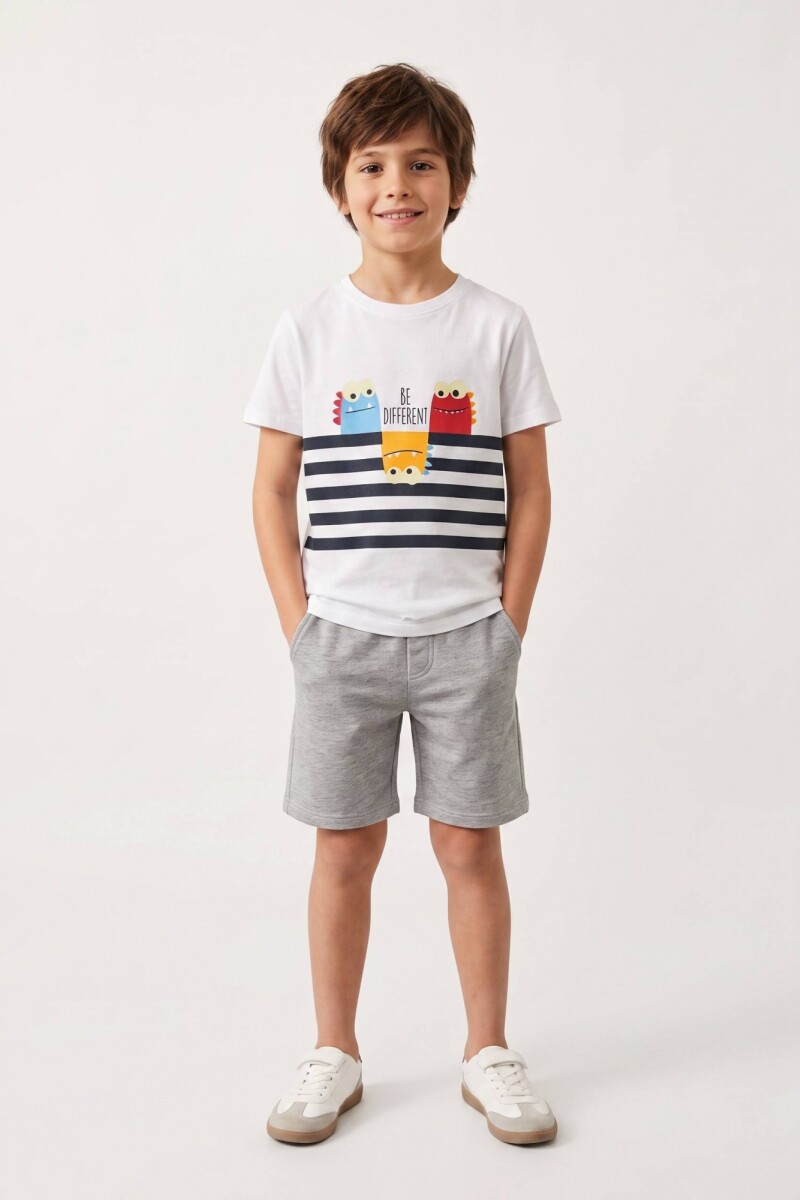 Remera m/c estampada escote a la base BLANCO