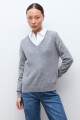 Sweater escote V gris melange