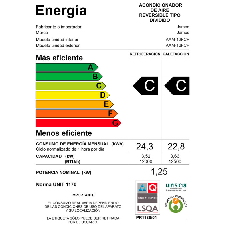 Acondic.de Aire James 12000btu **d Acondic.de Aire James 12000btu **d