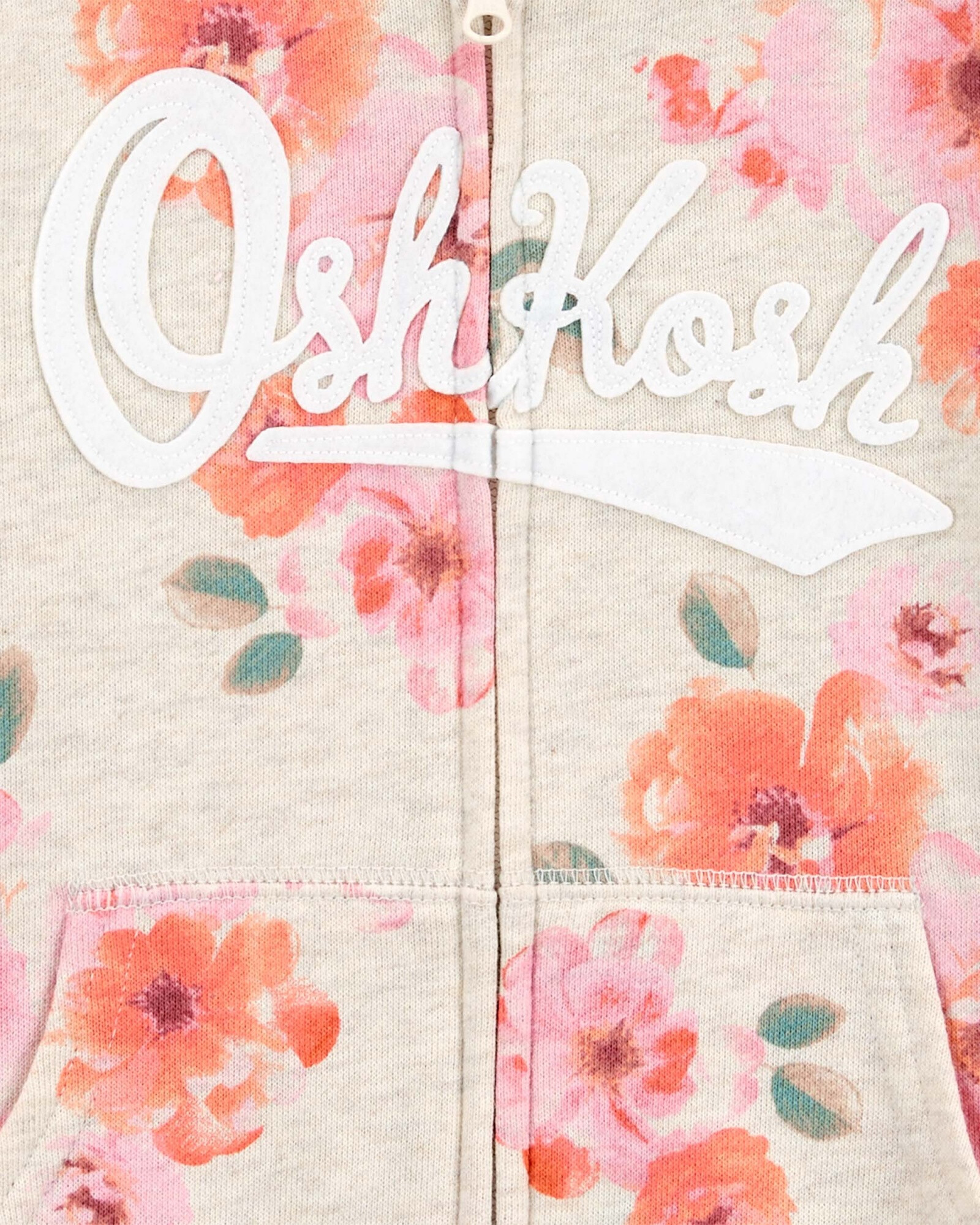 Campera de algodón, con capucha y logo diseño floral. Talles 2-5T Sin color