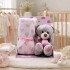 Oso De Peluche Con Manta Corazones 76x91 Cm Para Bebé Rosa 1