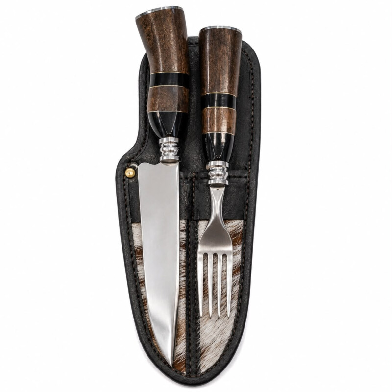 Set de Asado Artesanal - Cuchillo y Tenedor Parrillero con Madera y Guampa N°6 Set de Asado Artesanal - Cuchillo y Tenedor Parrillero con Madera y Guampa N°6