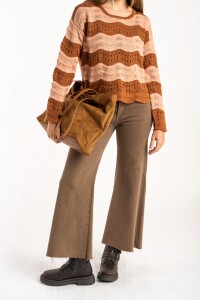 Sweater Textura Rayado Rosa/mocha