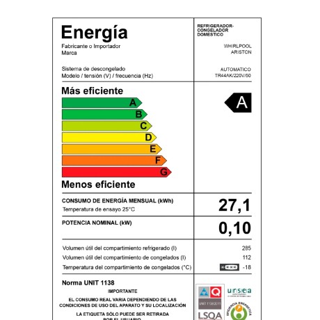 Heladera Ariston de 397 lts TR44AK Heladera Ariston de 397 lts TR44AK