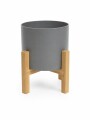 MACETA CERÁMICA M CON SOPORTE DE MADERA GRIS OSCURO
