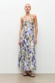 Maxi vestido estampa Santa Rita azul piedra