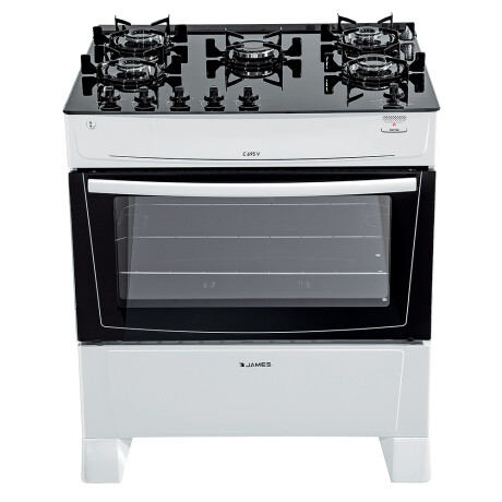 Cocina James 5H C-695 V blanca con mesada de vidrio negro Cocina James 5H C-695 V blanca con mesada de vidrio negro