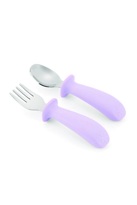 Set de cubiertos, cuchara y tenedor con agarre fácil, lilas Sin color
