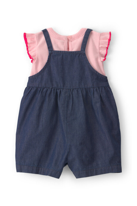 Set dos piezas, monito corto de chambray y remera de algodón acanalado Sin color