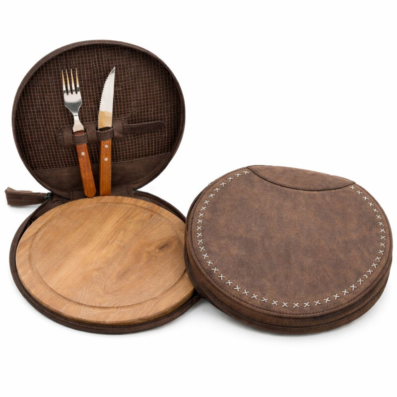 Set Parrillero con Tabla de Madera Cubiertos y Estuche Marrón Oscuro