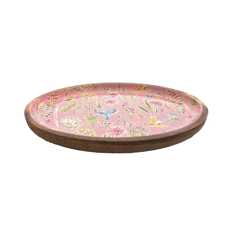 Plato oval de Madera de 20 x 12,5 cm Pajaros Rosa