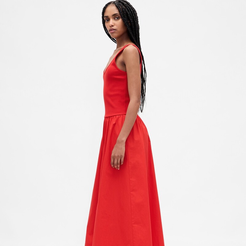 SL MIXED MEDIA DROPWAIST MAXI DRESS RED